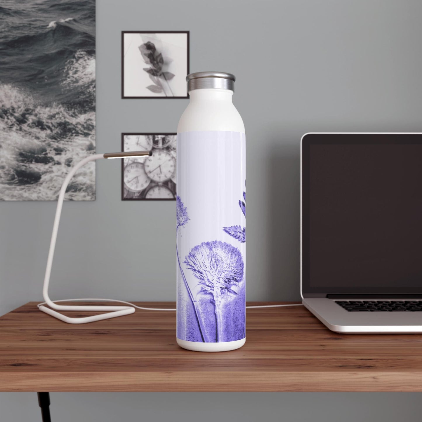 Slim Water Bottle with Floral Design, Eco-Friendly Drinkware, Nature Lover Gift, Reusable Stainless Steel, Spring & Summer Hydration
