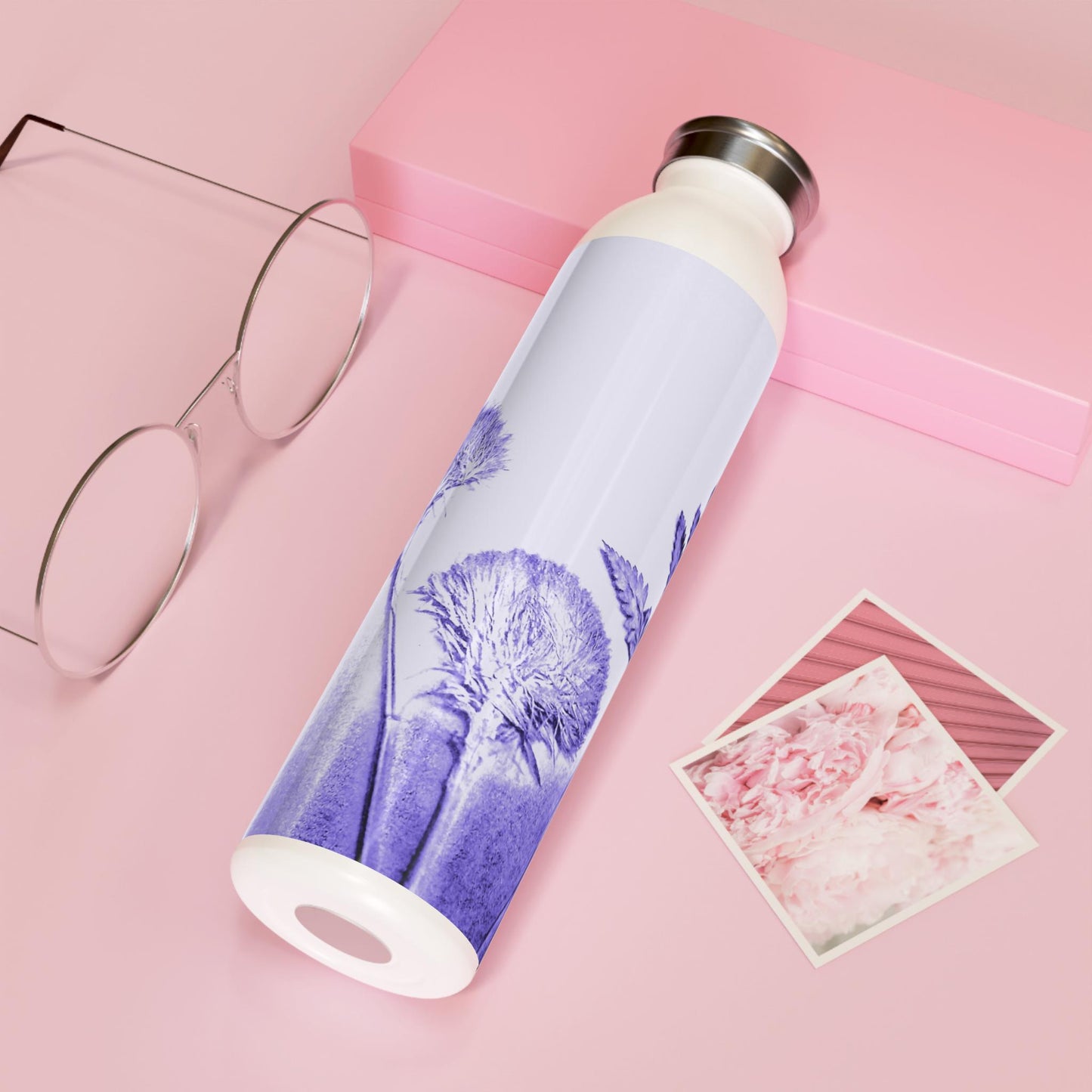 Slim Water Bottle with Floral Design, Eco-Friendly Drinkware, Nature Lover Gift, Reusable Stainless Steel, Spring & Summer Hydration