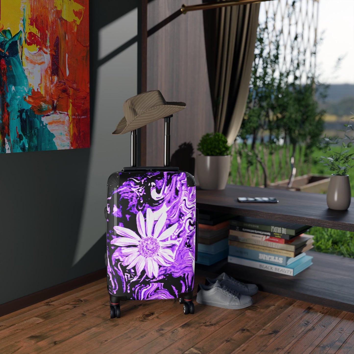Elegant Floral Travel Suitcase - Stylish Luggage with Purple Daisy Design, Travel Bag for Women, Vacation Essentials, Gift Idea