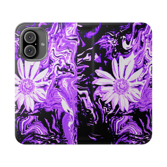 Floral Purple Flip Cases - Stylish Phone Wallet, Trendy Gift for Her, Durable Protection, Unique Art Design, Ideal for Birthdays