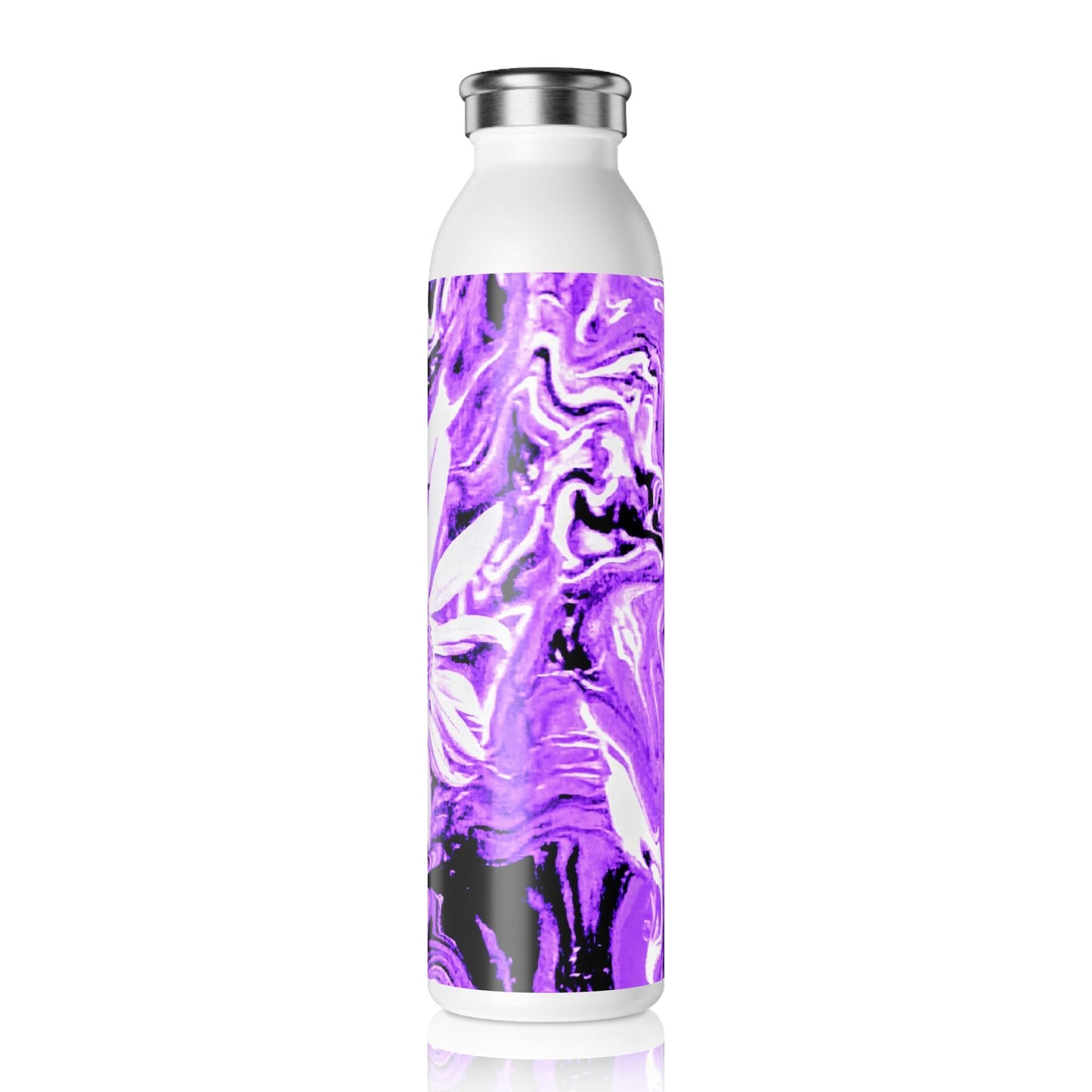 Purple Floral Slim Water Bottle, Eco-Friendly Reusable Hydration, Gift for Her, Gym Accessory, Nature Lover's Bottle