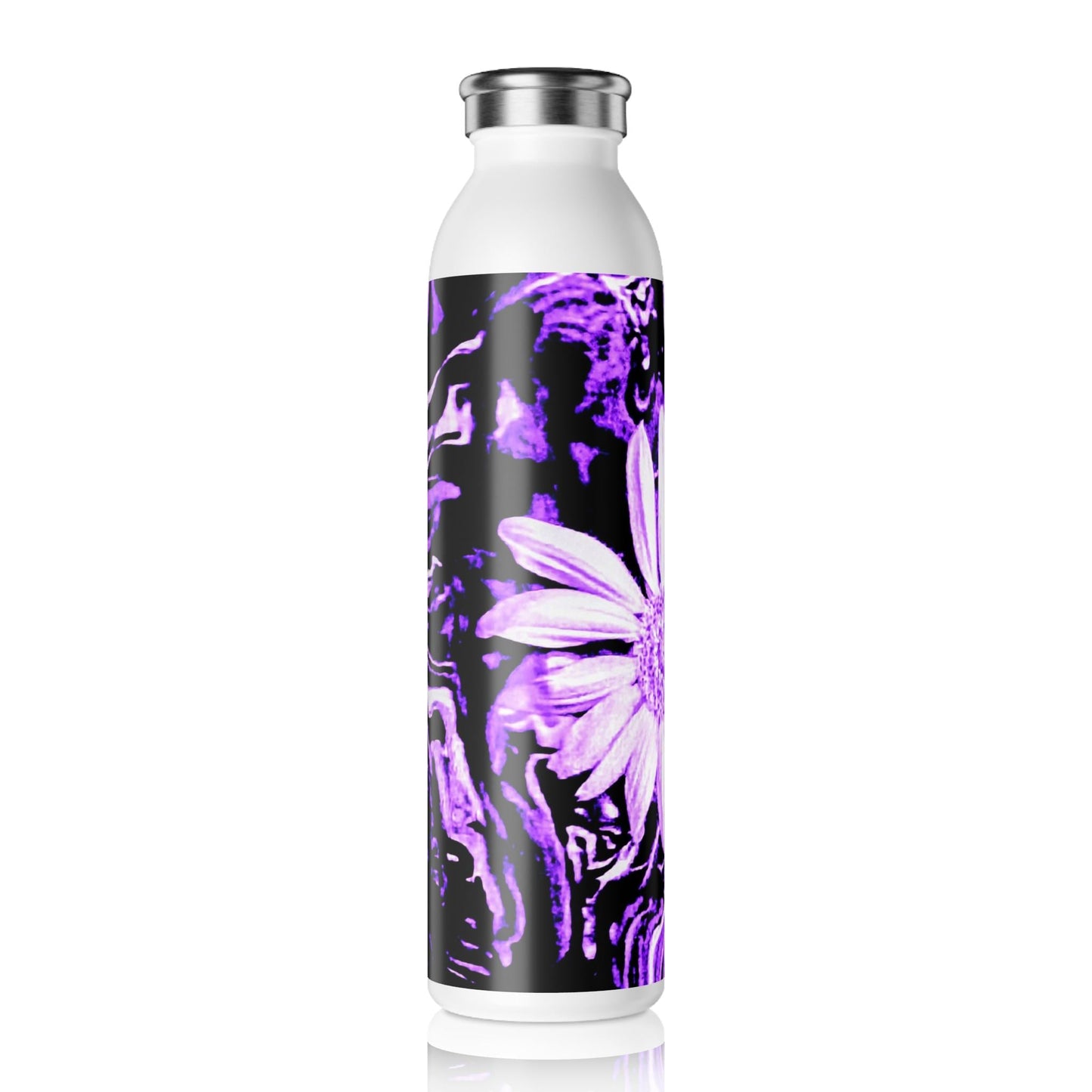Purple Floral Slim Water Bottle, Eco-Friendly Reusable Hydration, Gift for Her, Gym Accessory, Nature Lover's Bottle