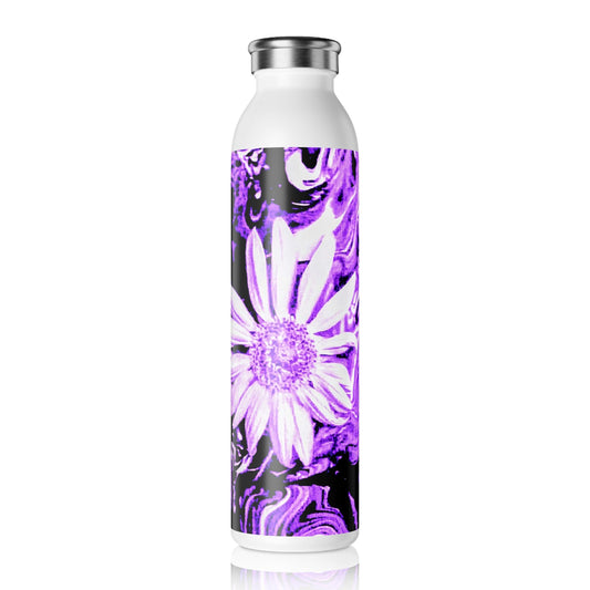 Purple Floral Slim Water Bottle, Eco-Friendly Reusable Hydration, Gift for Her, Gym Accessory, Nature Lover's Bottle