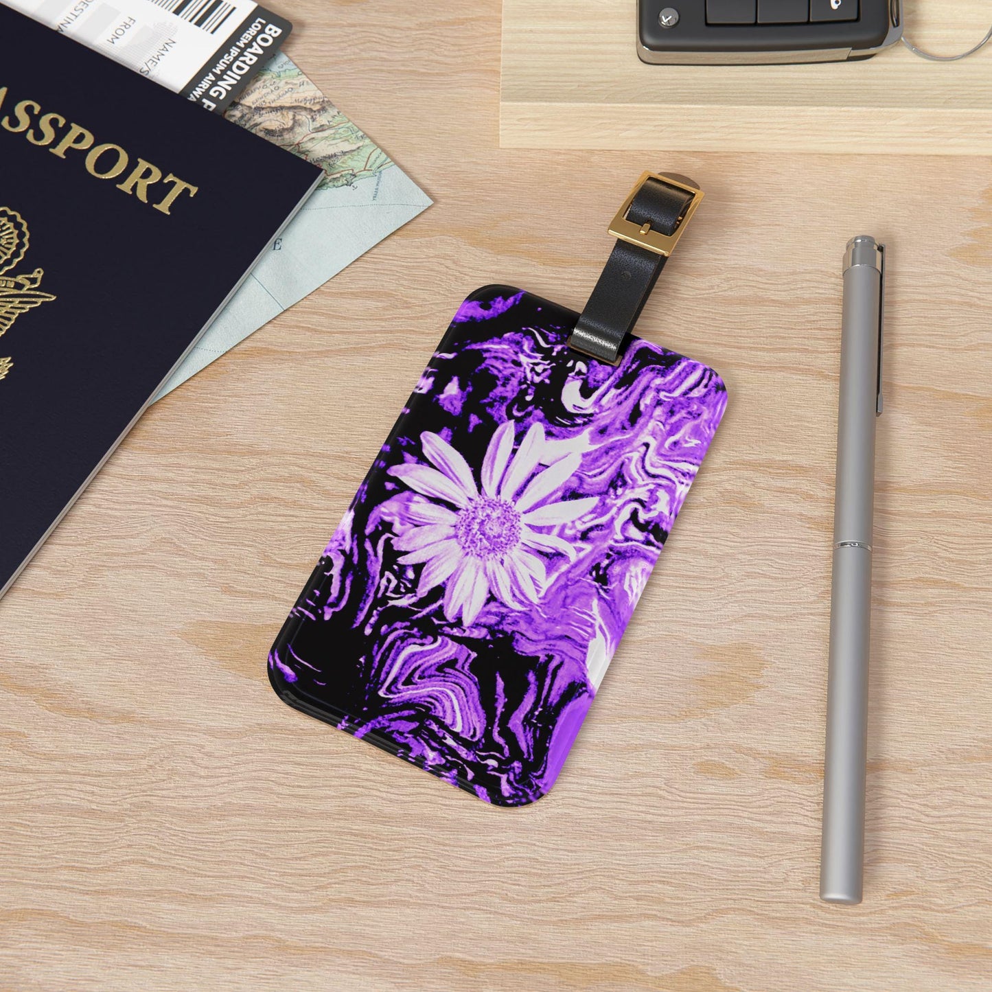 Vivid Floral Luggage Tag, Personalized Travel Accessory, Unique Bag Identifier, Stylish Suitcase Name Tag, Vacation Essentials