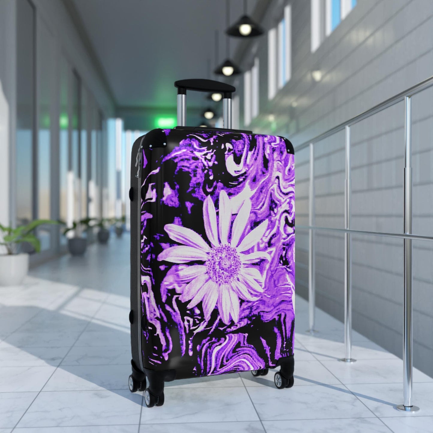 Elegant Floral Travel Suitcase - Stylish Luggage with Purple Daisy Design, Travel Bag for Women, Vacation Essentials, Gift Idea