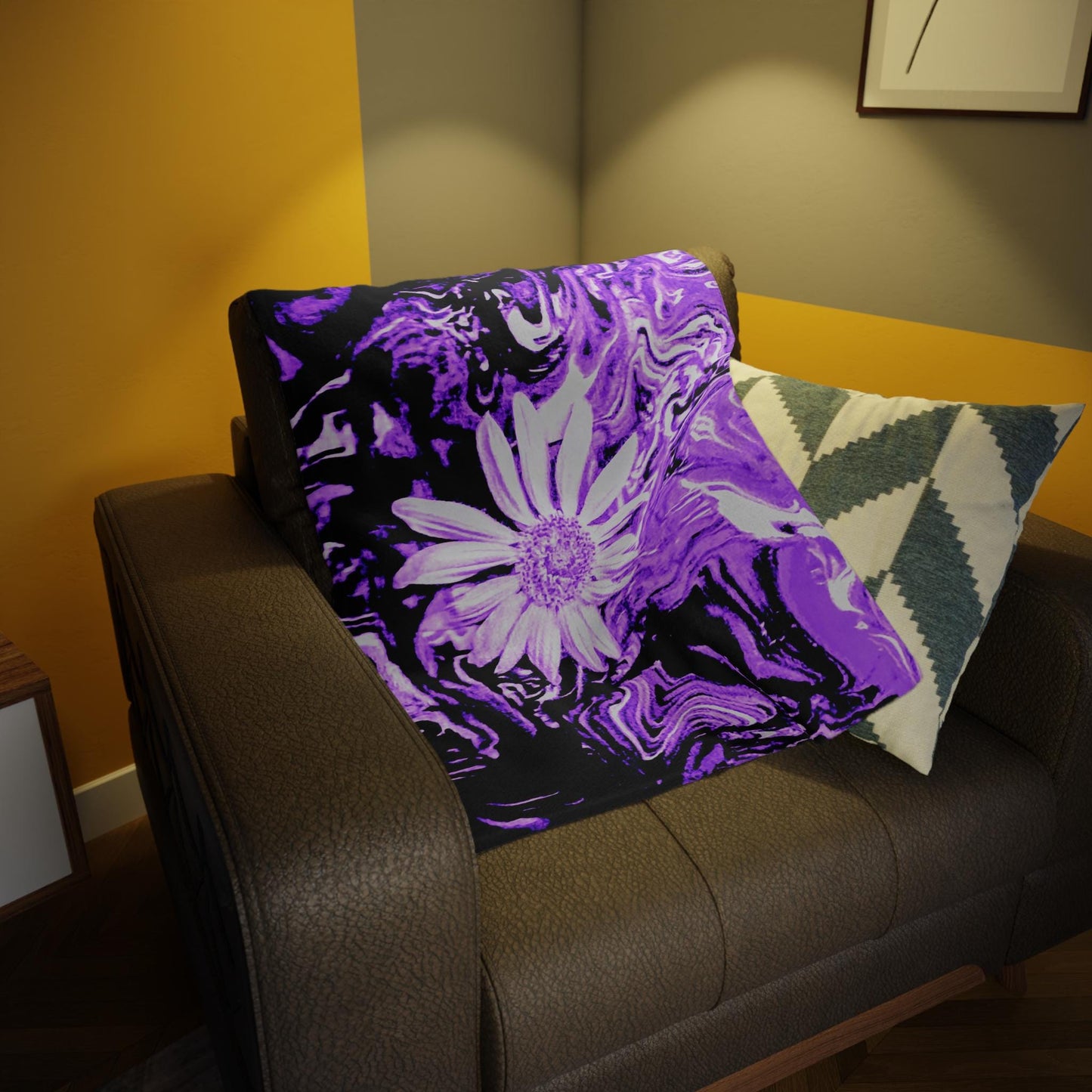 Purple Floral Plush Fleece Blanket, Cozy Throw Blanket, Home Decor, Gift for Her, Lightweight Blanket for Travel, Wedding Gift