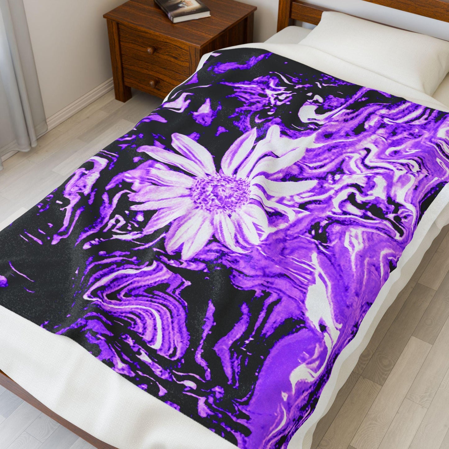 Purple Floral Velveteen Plush Blanket, Cozy Gift, Home Decor, Throw for Living Room, Bedroom, Self-Care, Unique Design