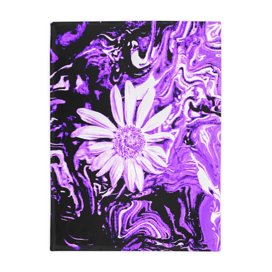 Purple Floral Plush Fleece Blanket, Cozy Throw Blanket, Home Decor, Gift for Her, Lightweight Blanket for Travel, Wedding Gift